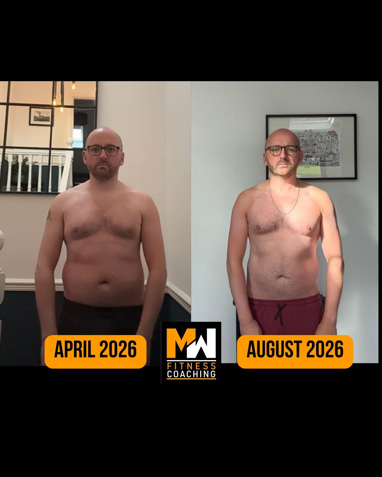 Client progress photo comparing April and August check-ins