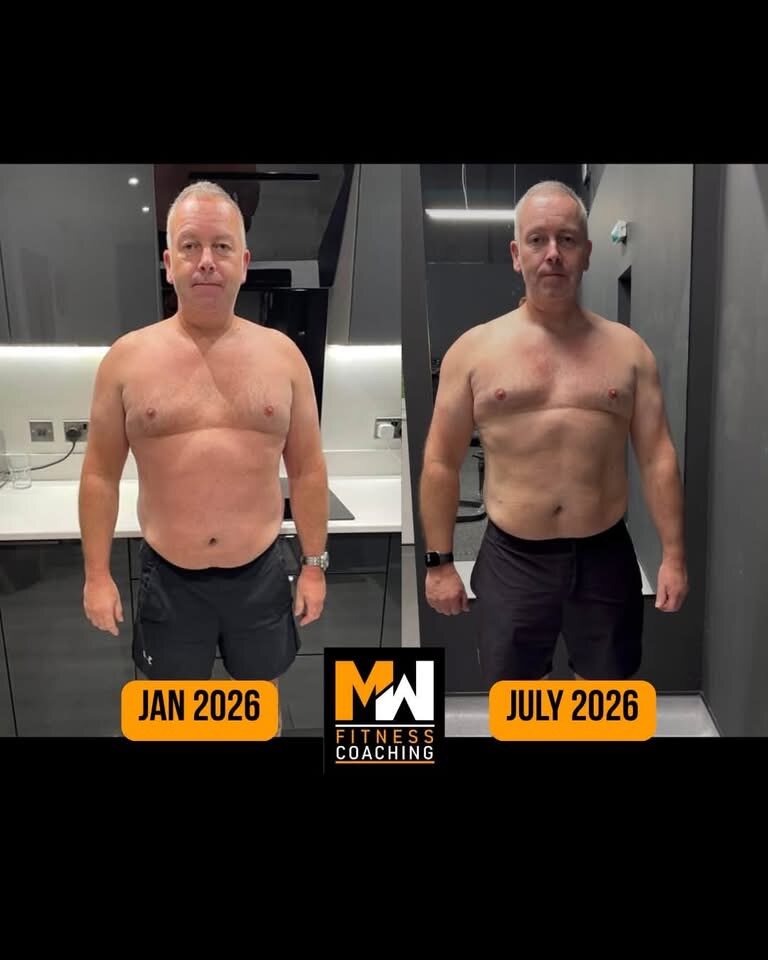 Client progress photo comparing January and July check-ins